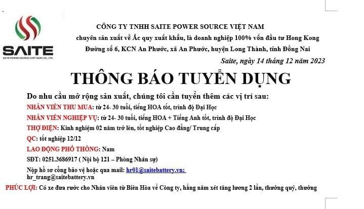 công ty TNHH saite power source việt nam.
công ty có 100% vốn hong kong.
chuyên sản xuất ắc qui xuất khẩu image