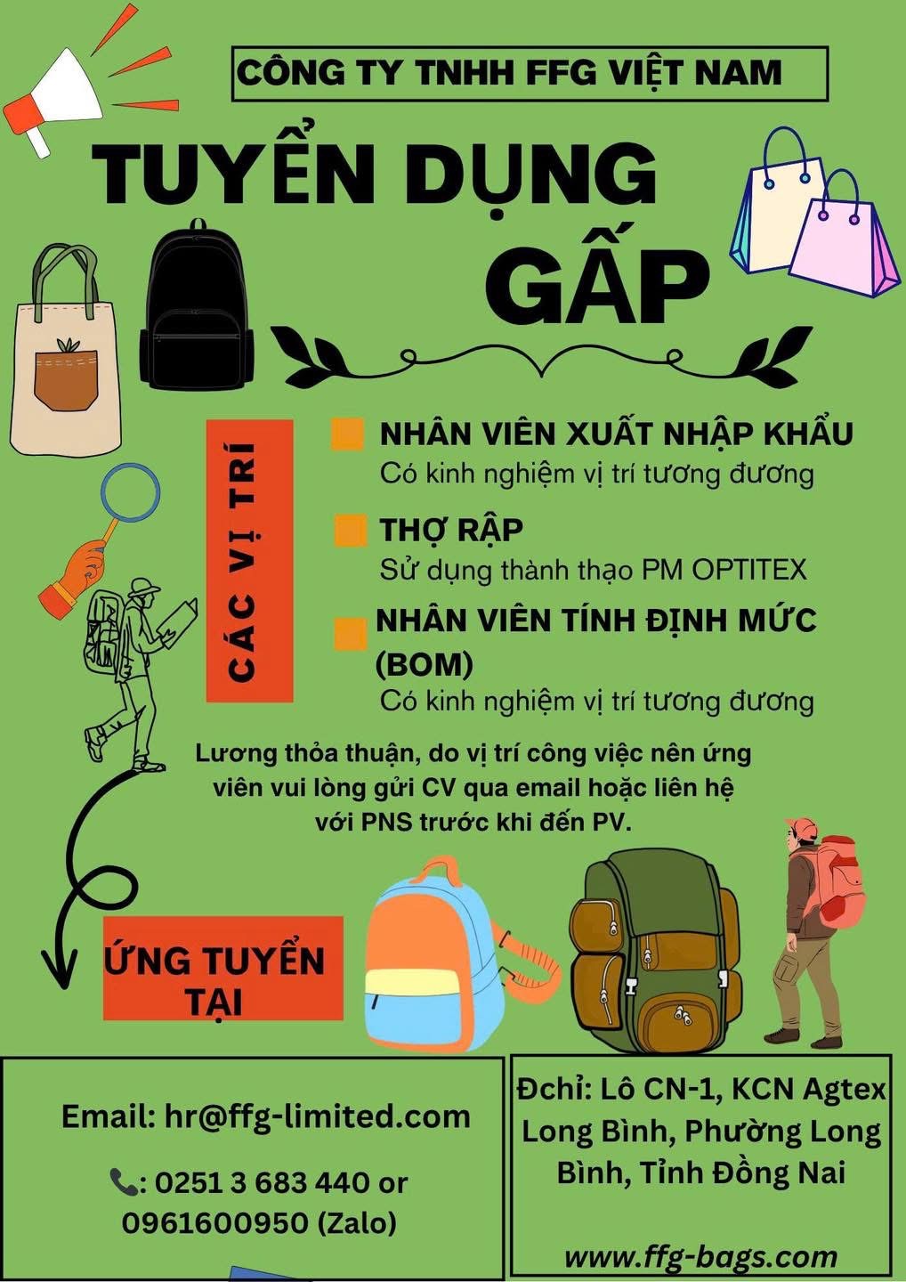 công ty TNHH ffg việt nam
công ty có 100% vốn pháp
chuyên may ba lô, túi sách. image