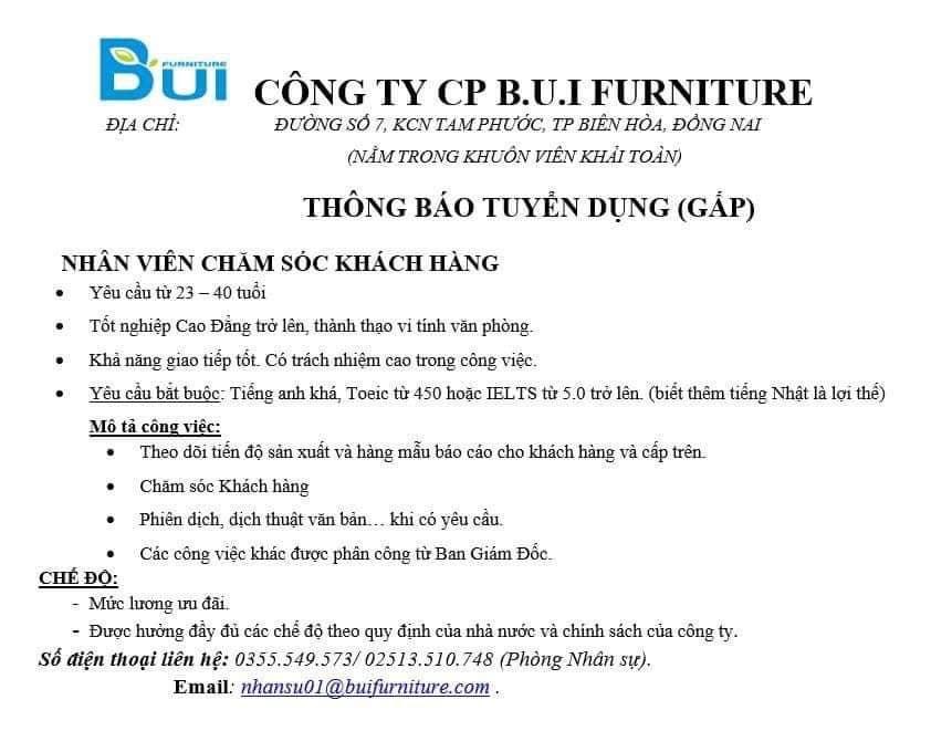 công ty cổ phần bui furniture hình ảnh tuyển dụng