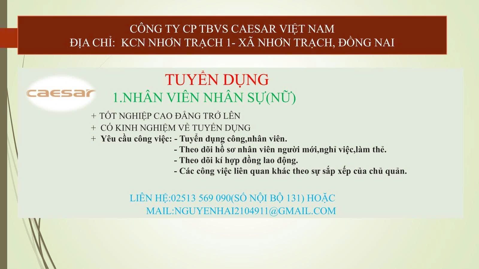 công ty cổ phần thiết bị vệ sinh caesar việt nam hình ảnh tuyển dụng