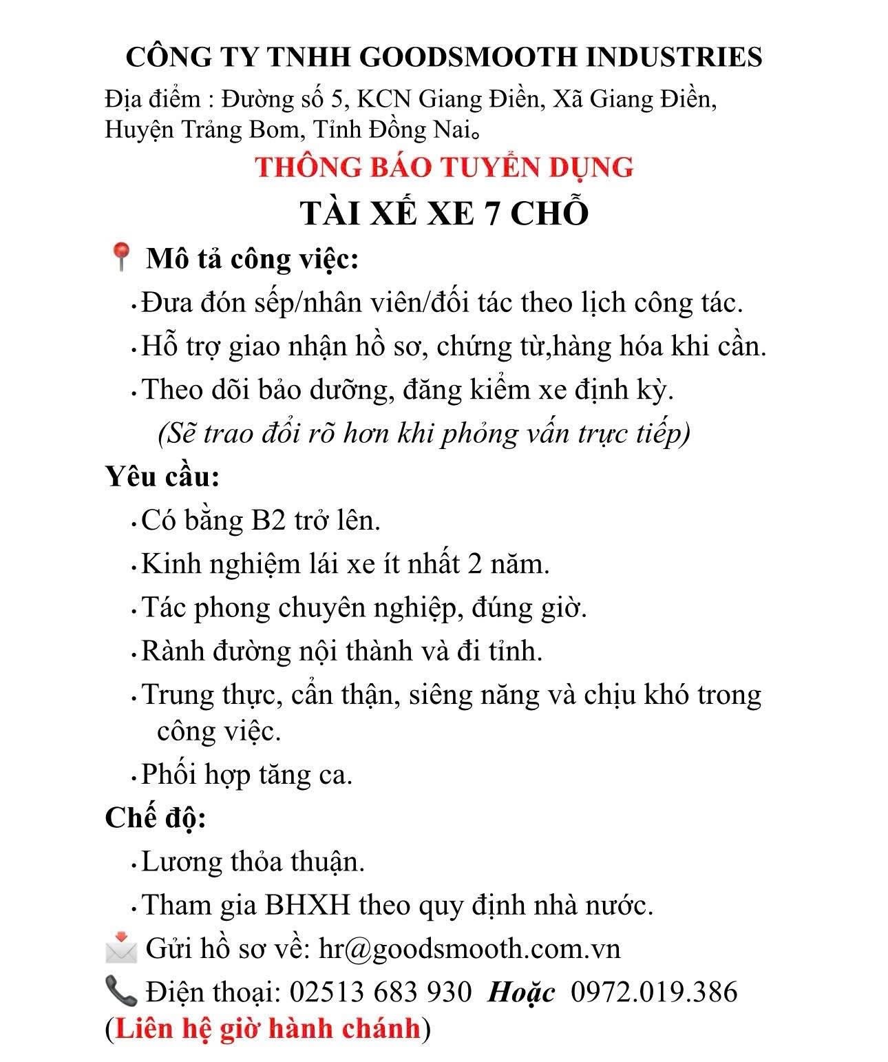 công ty TNHH goodsmooth industries
công ty có 100% vốn nước ngoài
chuyên may trang phục quần áo image