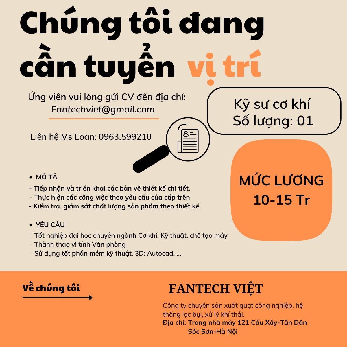 công ty TNHh fantech việt
công ty có vốn nước ngoài.
chuyên sản xuất quạt công nghiệp, quạt, lọc hút mùi, bụi image