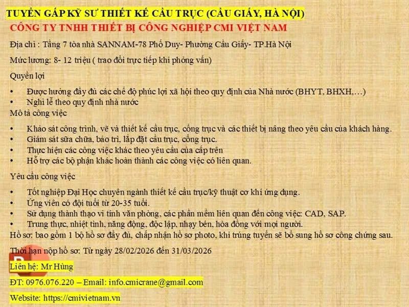 công ty TNHH thiết bị công nghiệp cmi việt nam
công ty chuyên thiết kế cẩu trục
 image