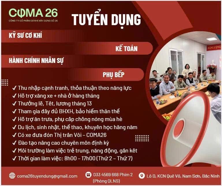 công ty cổ phần cơ khí xây dựng số 26
công ty chuyên sản xuất cấu kiện cơ khí tại nhà máy conma26 image