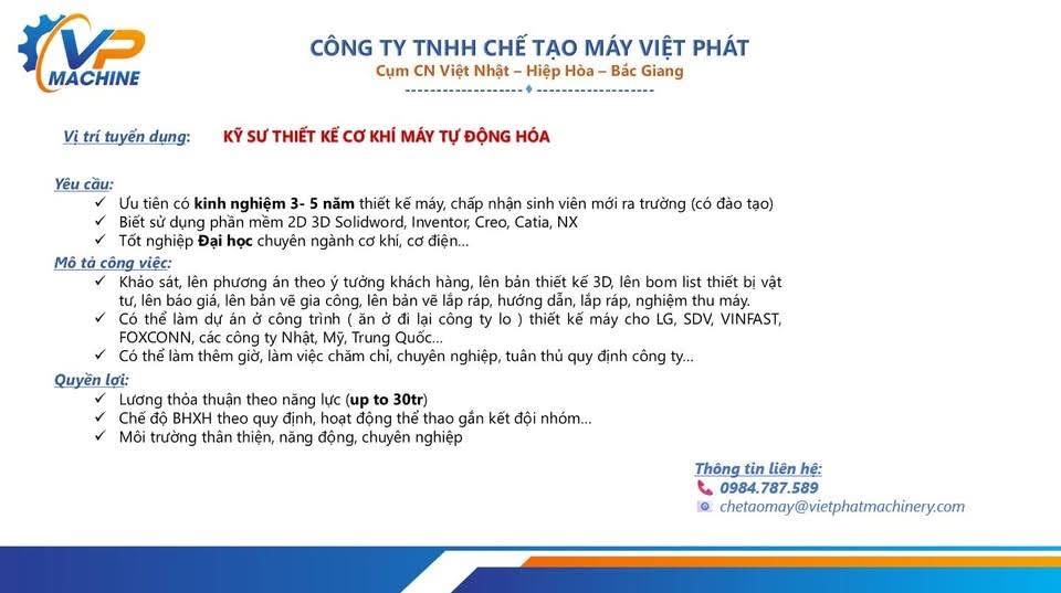 công ty TNHH chế tạo máy việt pháp hình ảnh tuyển dụng