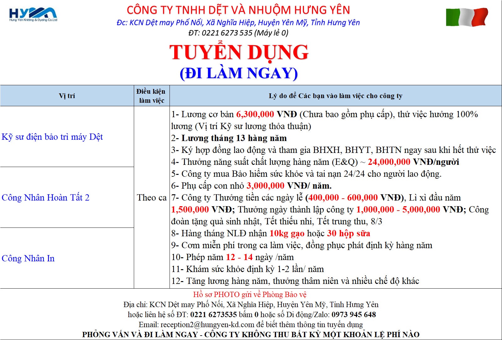 công ty TNHH dệt và nhuộm hưng yên hình ảnh tuyển dụng