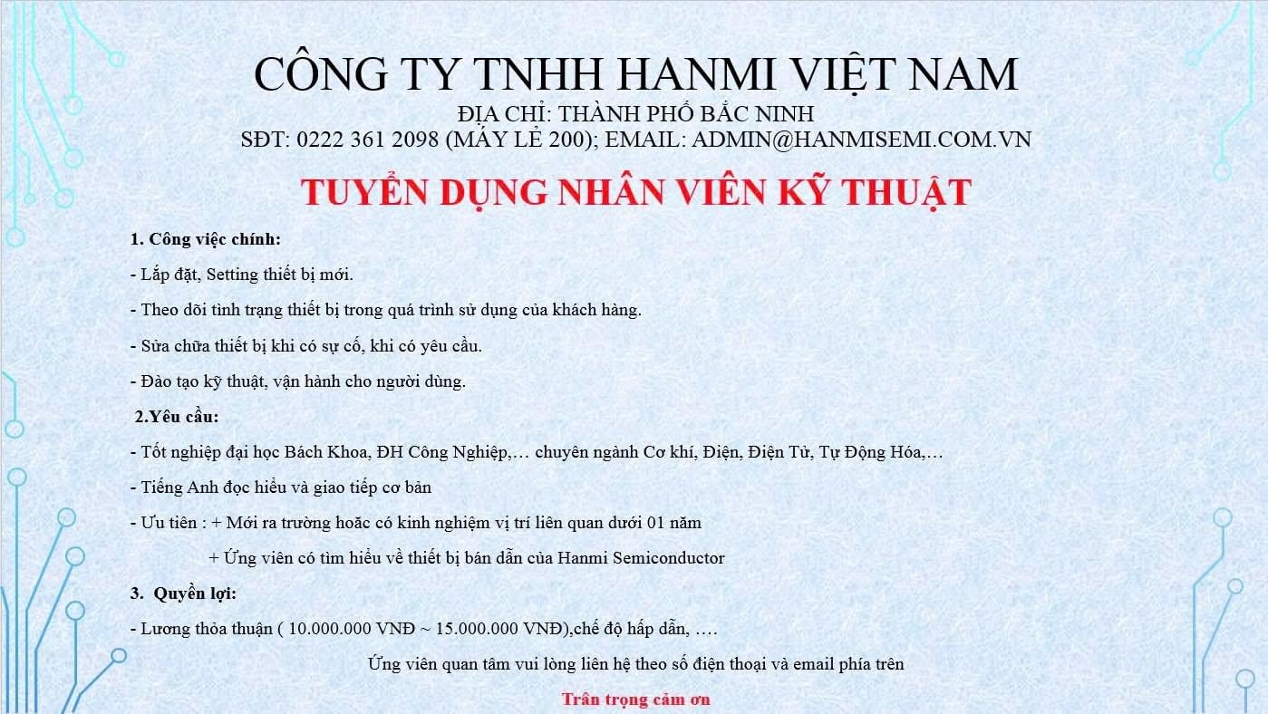 công ty TNHH hanmi việt nam hình ảnh tuyển dụng