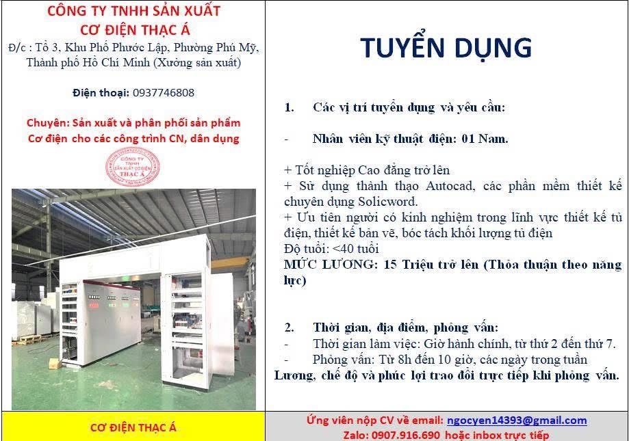 công ty TNHH sản xuất cơ điện thạc á hình ảnh tuyển dụng