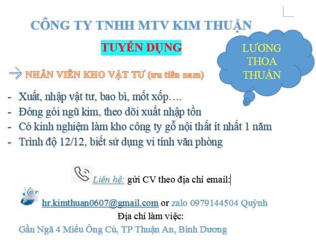 công ty TNHH một thành viên kim thuận hình ảnh tuyển dụng