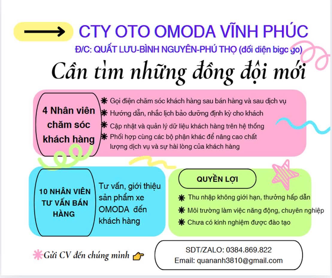 công ty TNHH oto omoda vĩnh phúc hình ảnh tuyển dụng