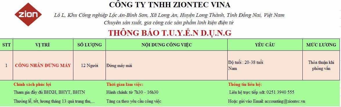 công ty TNHH ziontec vina
công ty có 100% vốn hàn quốc
chuyên sản xuất linh kiện điện tử image