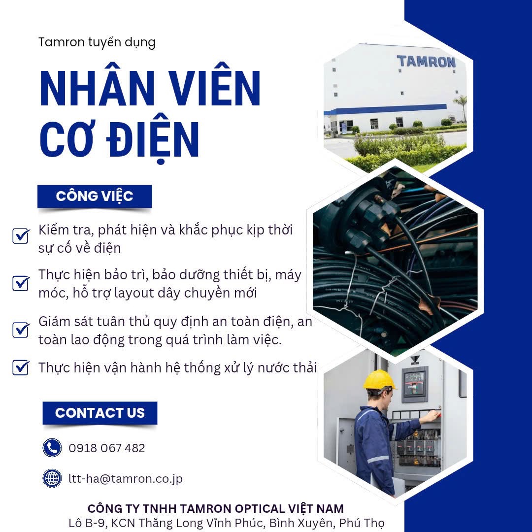 công ty TNHH tamron optical  việt nam
công ty có 100% vốn nhật bản
chuyên sản xuất ống kính cho máy ảnh. image