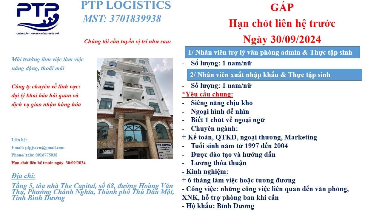 công ty TNHH ptp logistics chi nhánh bình dương hình ảnh tuyển dụng