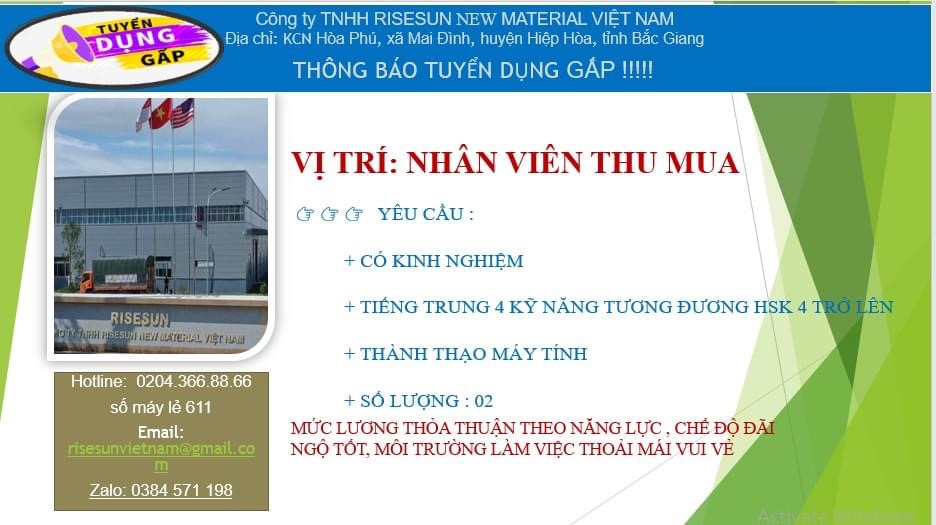 công ty TNHH risesun new material việt nam.
công ty có 100% vốn trung quốc.
chuyên sản xuất các sản phẩm từ nhựa. image