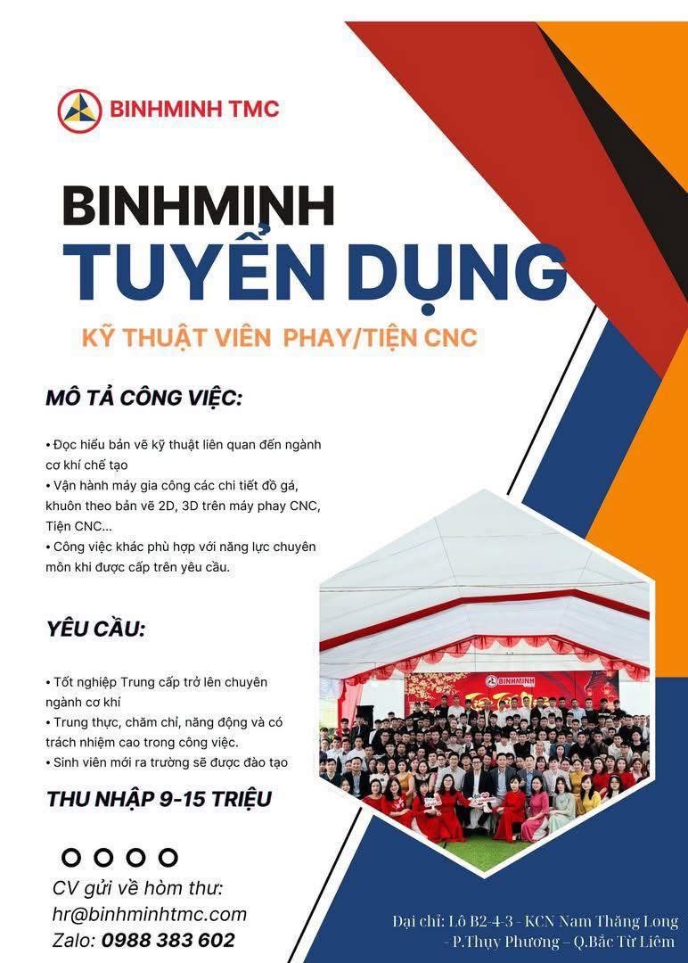 công ty TNHH bình minh tmc
công ty chuyên gia công cơ khí chế tạo chính xác cnc, khuôn gá, cữ image