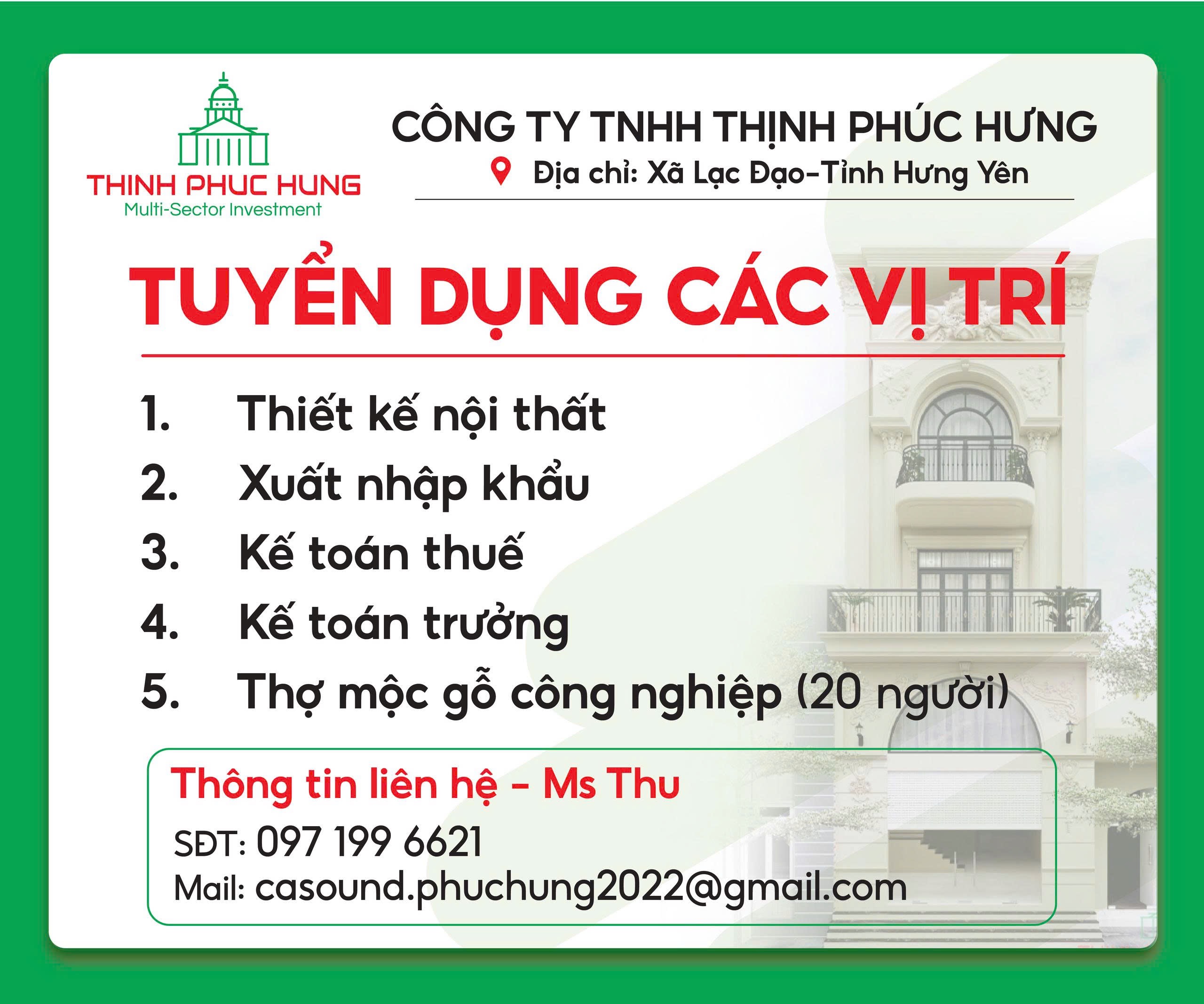công ty TNHH thịnh phúc hưng hình ảnh tuyển dụng