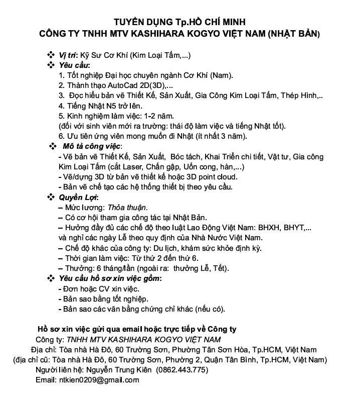 công ty TNHH MTV kasshihara kogyo việt nam
công ty có vốn nhật bản.
chuyên gia công cơ khí chính xác image