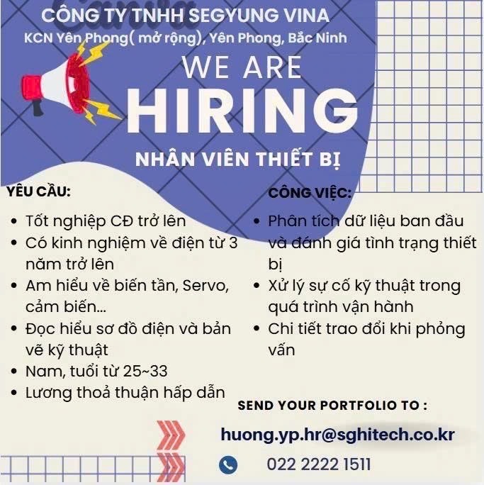công ty TNHH segyung vina
công ty có 100% vốn hàn quốc
chuyên sản xuất kinh kiện điện tử image
