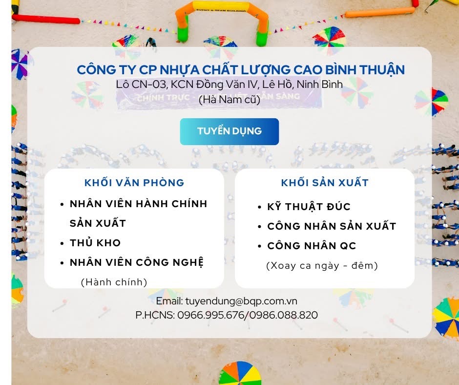 công ty cổ phần nhựa chất lượng cao bình thuận hình ảnh tuyển dụng