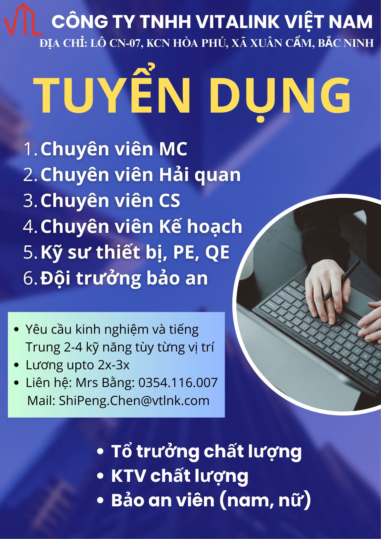 công ty TNHH vitalink việt nam
công ty có 100% vốn hongkong
chuyên sản xuất các sản phẩm thuỷ tinh image