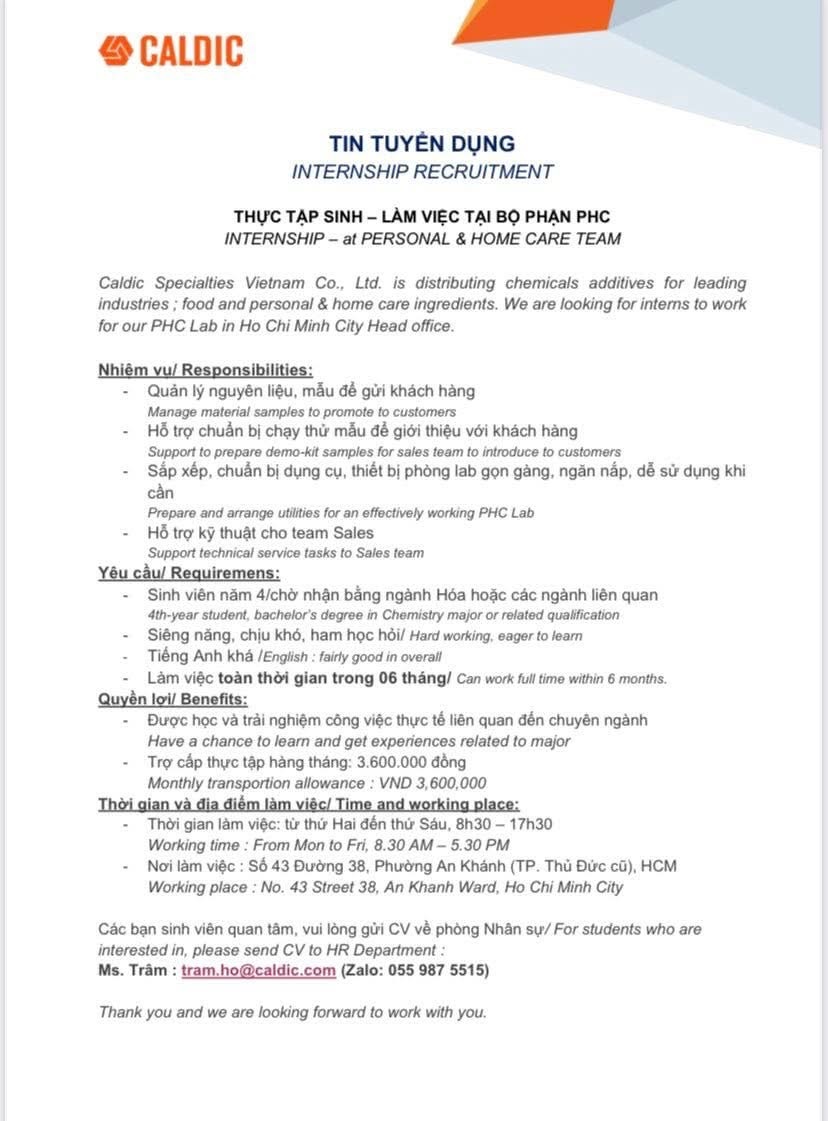 công ty TNHH caldic speciaties việt nam
công ty có 100% vốn hà lan
chuyên phân phối hoá chất cho các ngành công nghiệp image
