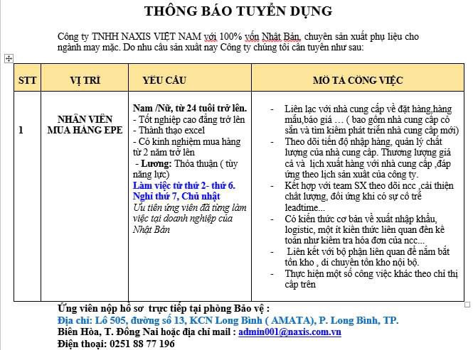 công ty TNHH naxis việt nam
công ty có 100% vốn nhật bản
chuyên sản xuất phụ liệu cho nhành may mặc image