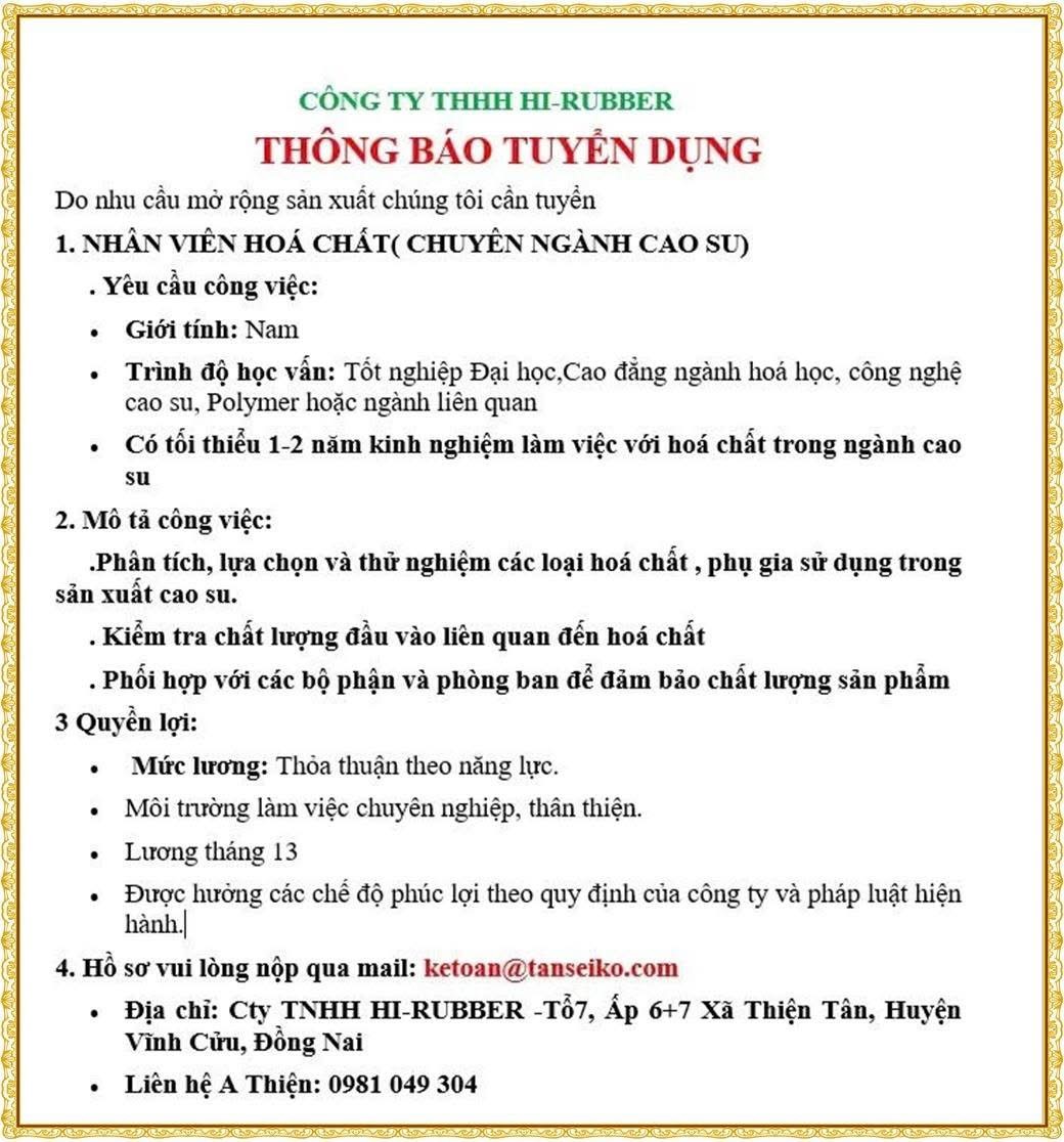 công ty TNHH hi-rubber
công ty chuyên sản xuất các sản phẩm từ cao su. image
