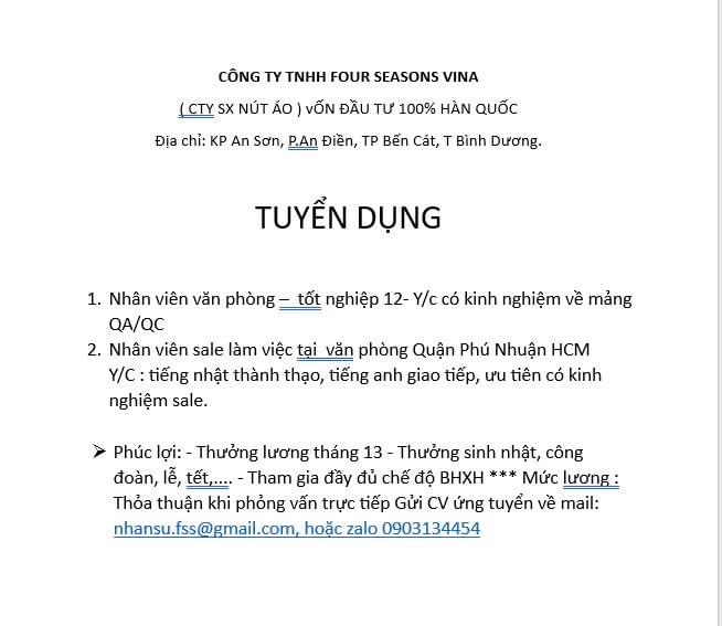 công ty TNHH four seasons vina
công ty có 100% vốn hàn quốc.
chuyên sản xuất nút áo. image