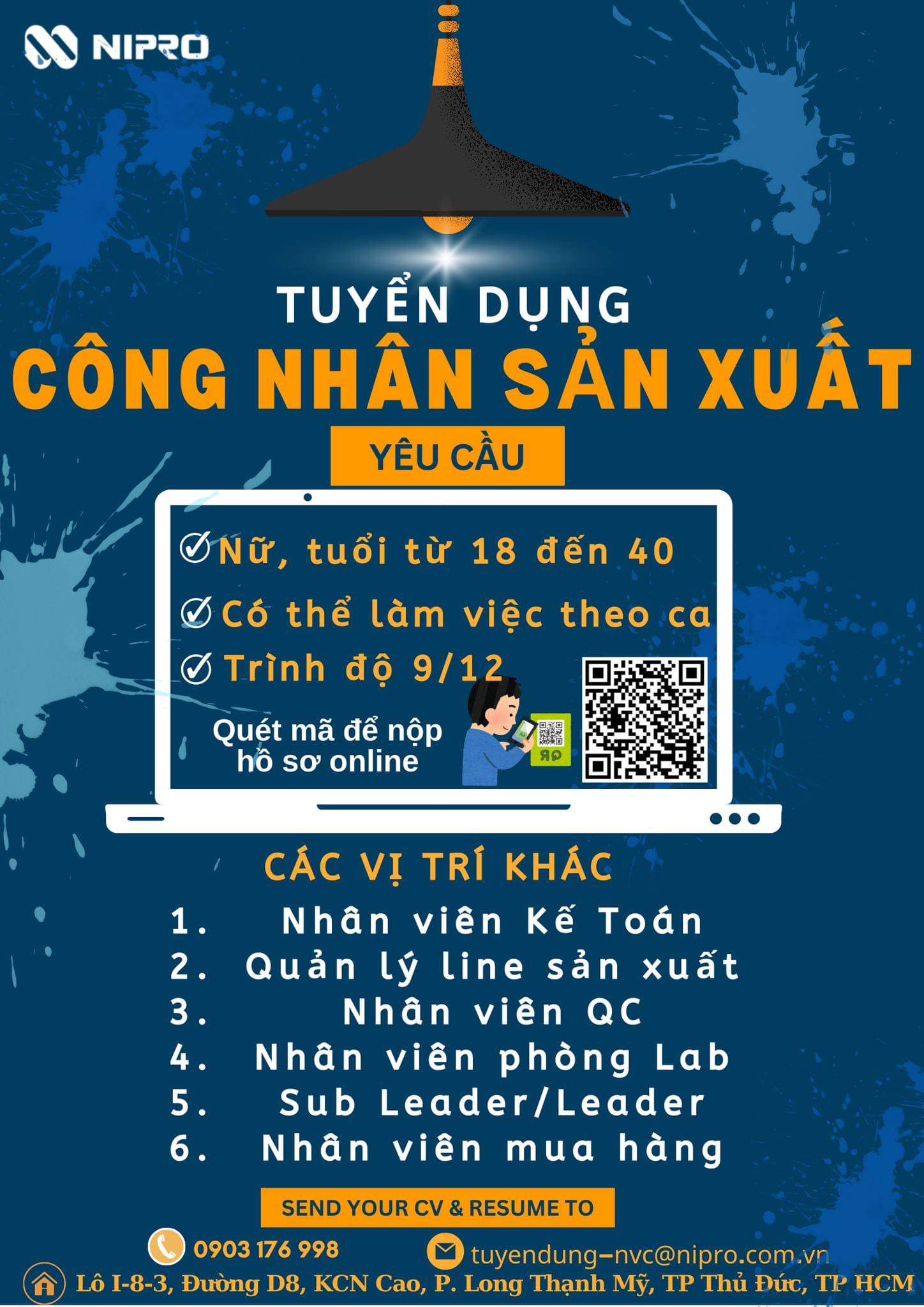 công ty TNHH nipro việt nam.
công ty có 100% vốn nhật bản.
chuyên sản xuất dụng cụ y tế, y khoa, thẩm mỹ. image