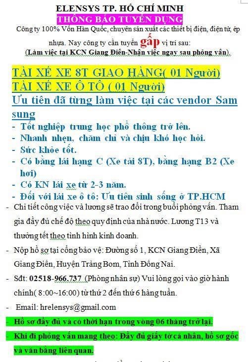 công ty TNHH elensys tp hồ chí minh
công ty có 100% vốn hàn quốc.
chuyên sản xuất các sản phẩm từ platics và các máy móc khác. image