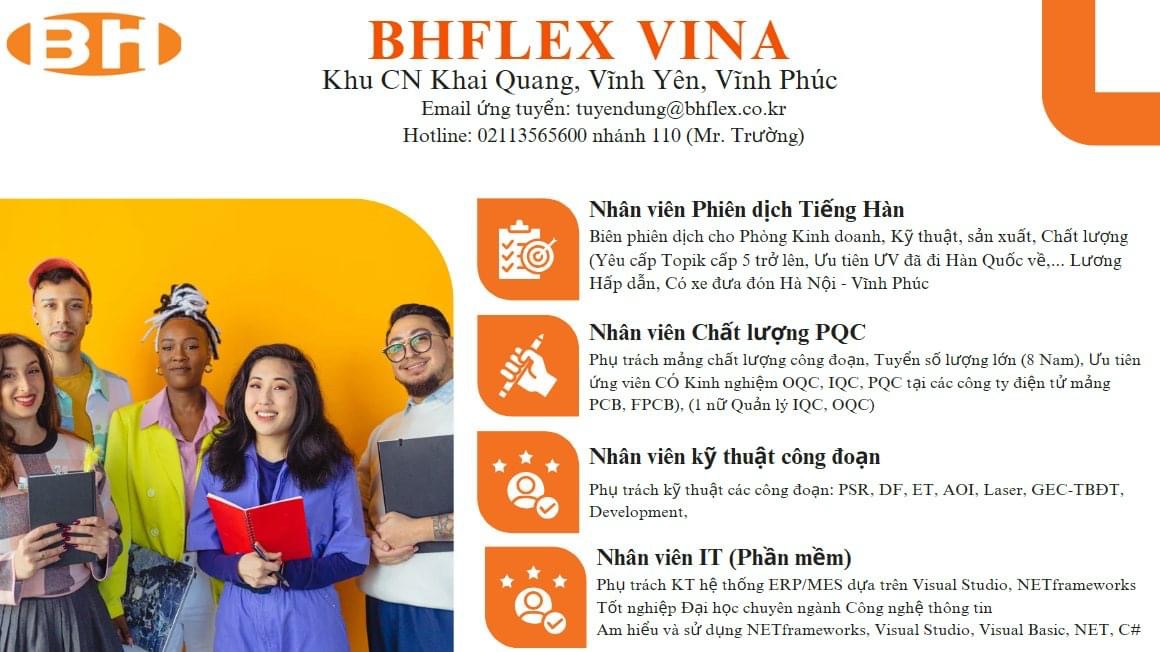 công ty TNHH bhflex vina.
công ty có 100% vốn hàn quốc.
Chuyên sản xuất linh kiện điện tử, image