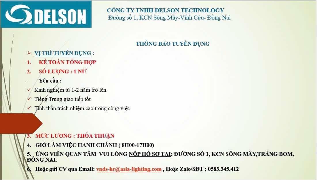 công ty TNHH delson technology hình ảnh tuyển dụng