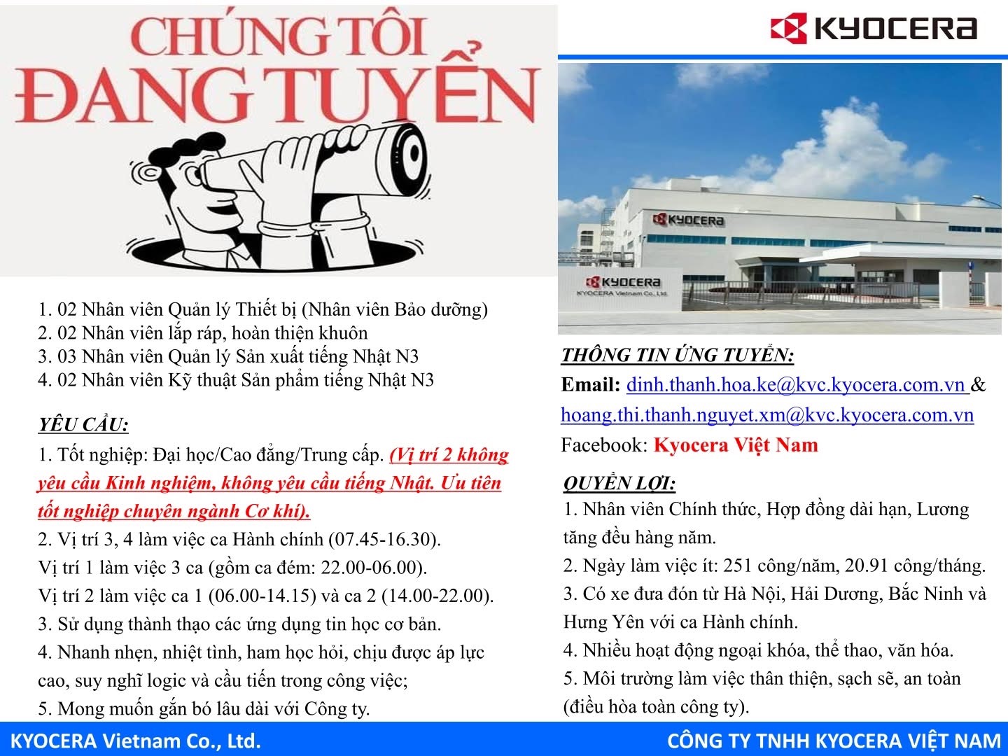 công ty TNHH kyocera việt nam
công ty có 100% vốn nhật bản
chuyên sản xuất linh kiện điện tử. image