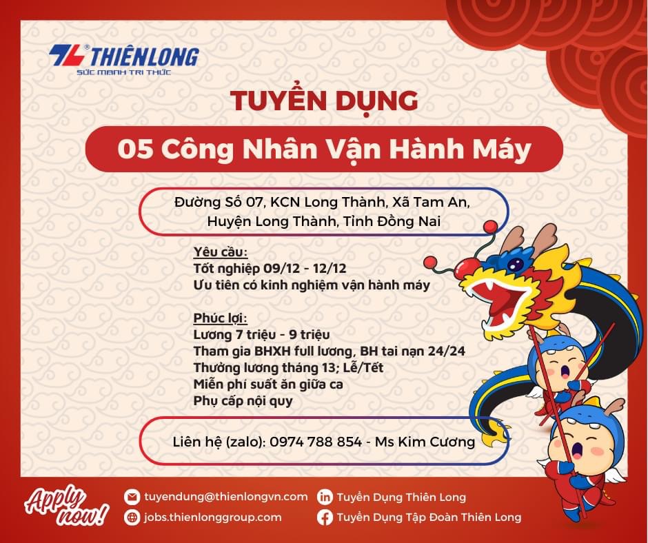 công ty TNHH sản xuất thương mại thiên long long thành hình ảnh tuyển dụng