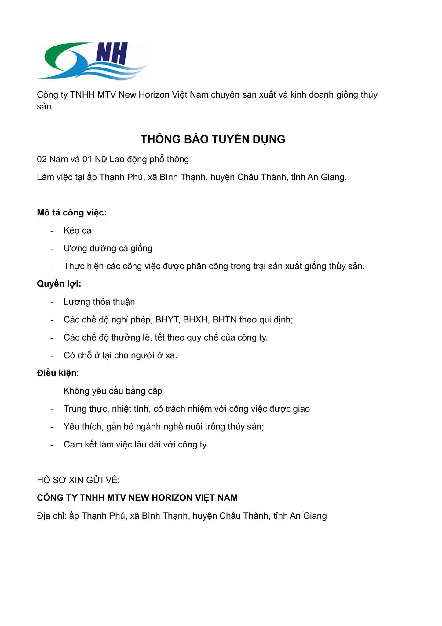công ty TNHH MTV new horizon việt nam hình ảnh tuyển dụng