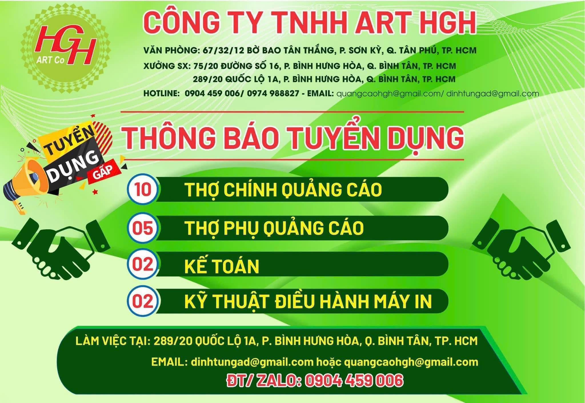 công ty TNHH art hgh
công ty chuyên hoạt động trong lĩnh vực quảnh cáo, in biển, cắt chữ.. image