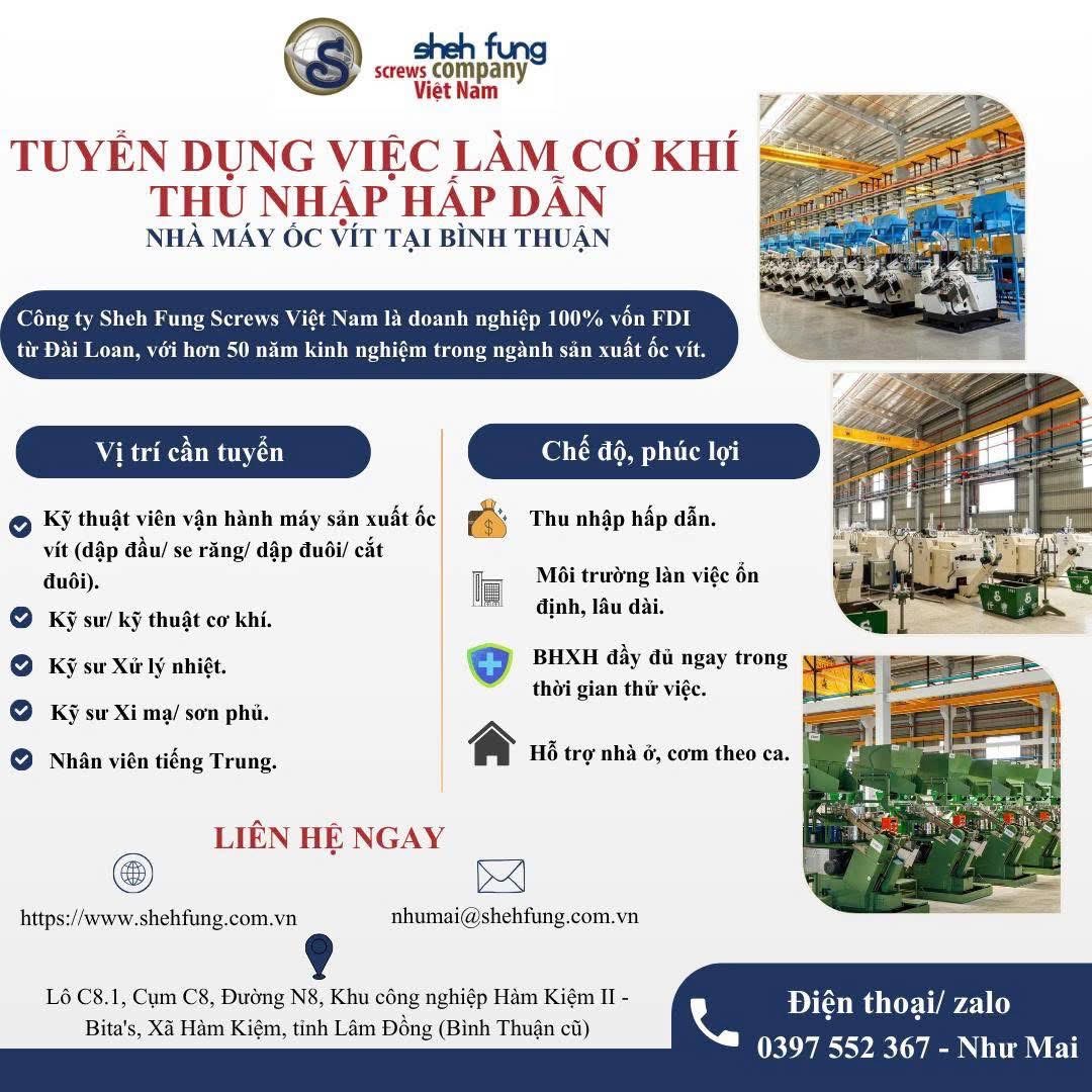 công ty TNHH sheh fung screws việt nam hình ảnh tuyển dụng