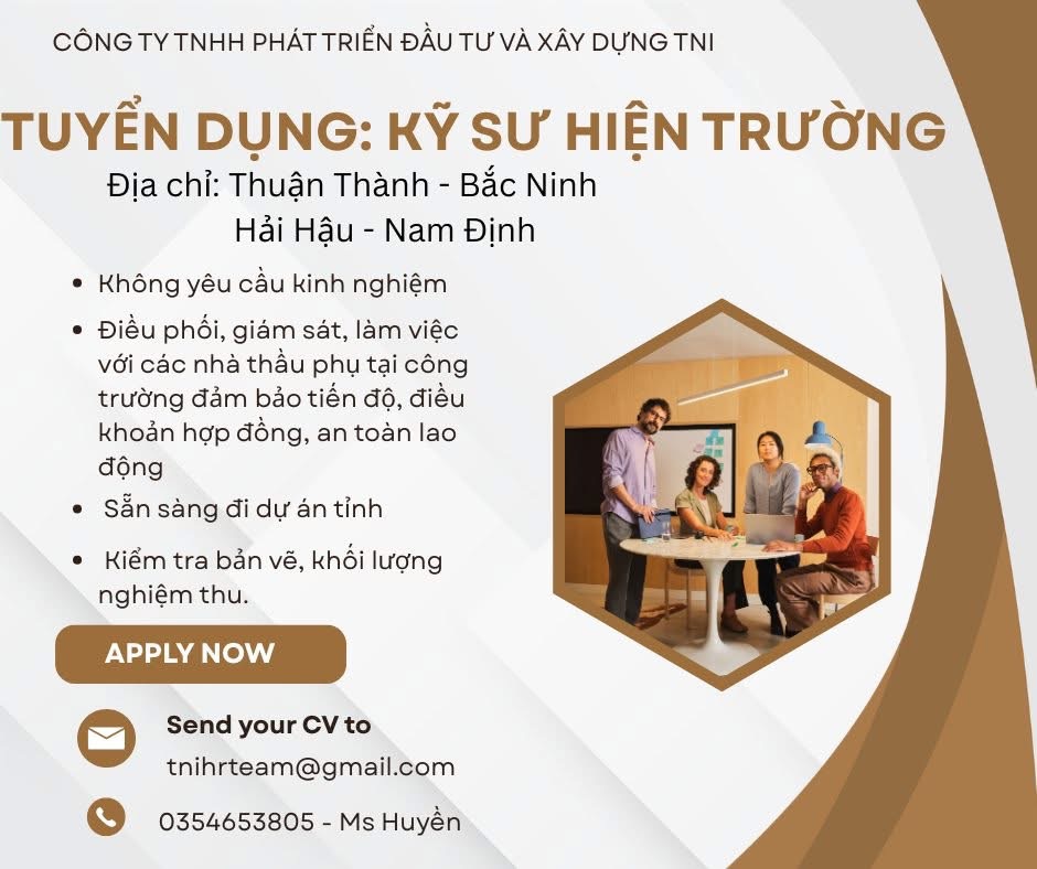 công ty TNHH phát triển đầu tư và xây dựng tni
tuyển làm ở thuận thành bắc ninh.
công ty chuyên thiết kế thi công xây dựng công trình công nghiệp và dân dụng image