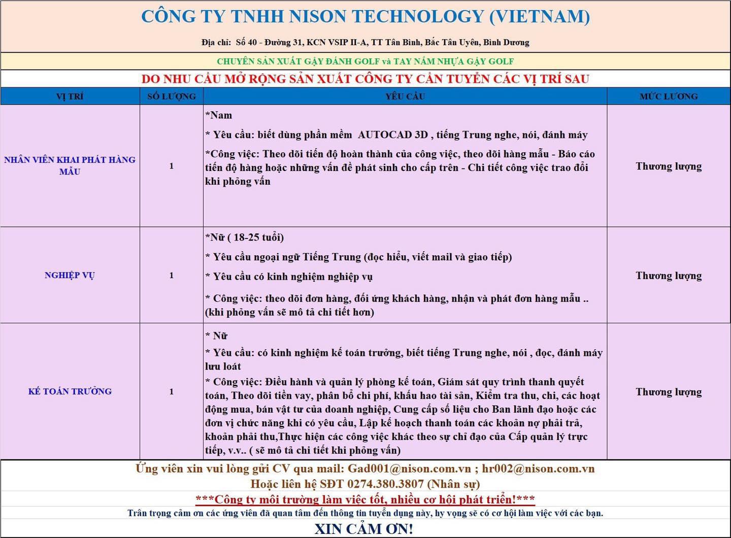 công ty TNHH nison tẹchology việt nam hình ảnh tuyển dụng