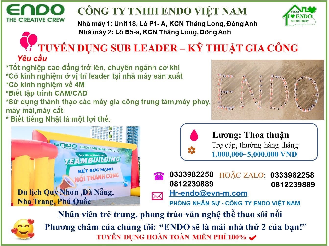 công ty TNHH endo việt nam
công ty có 100% vốn nhật bản
chuyên gia công cơ khí chính xác image
