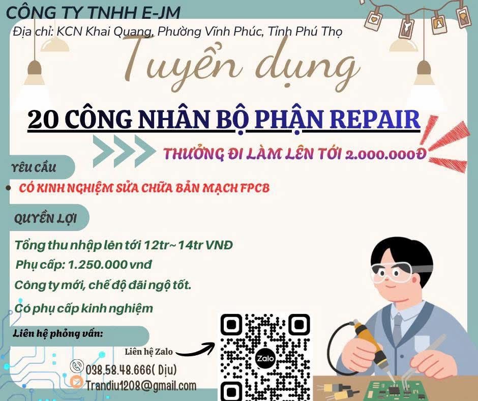 công ty TNHH e-jm 
công ty có 100% vốn hàn quốc
chuyên sản xuất linh kiện điện tử image