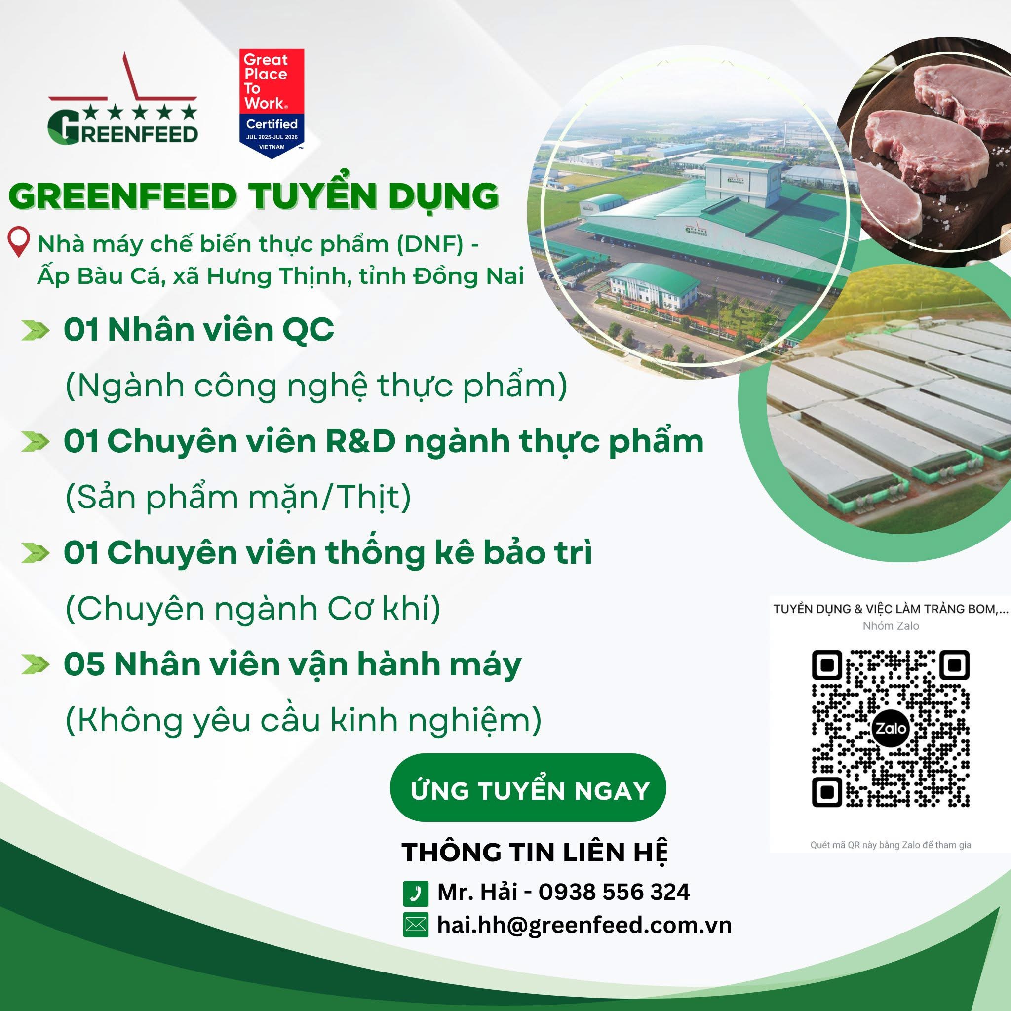 công ty cổ phần greenfeed việt nam, chi nhánh đồng nai
Nhà máy chuyên sản xuất thức ăn chăn nuôi, thuỷ sản..
 image