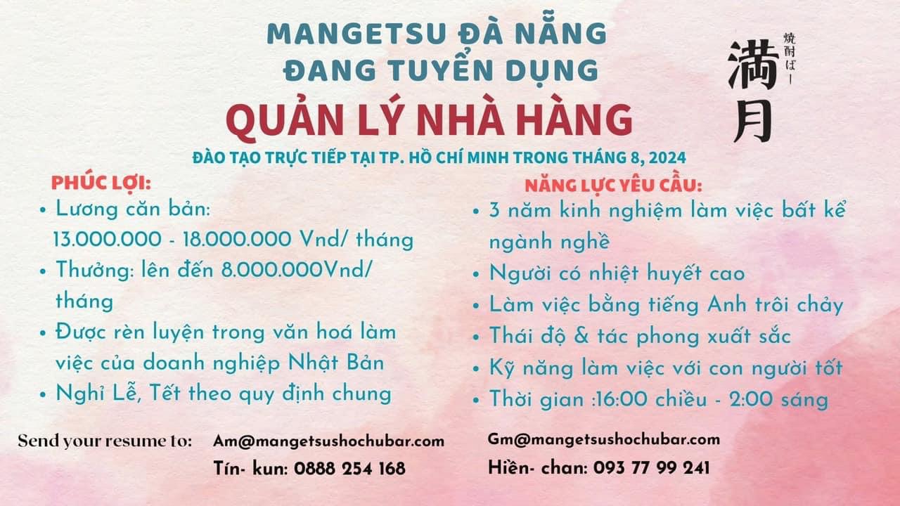 nhà hàng mangetsu shochu bar đà nẵng.
nhà hàng có vốn nhật bản.
chuyên ẩm thực nhật bản image