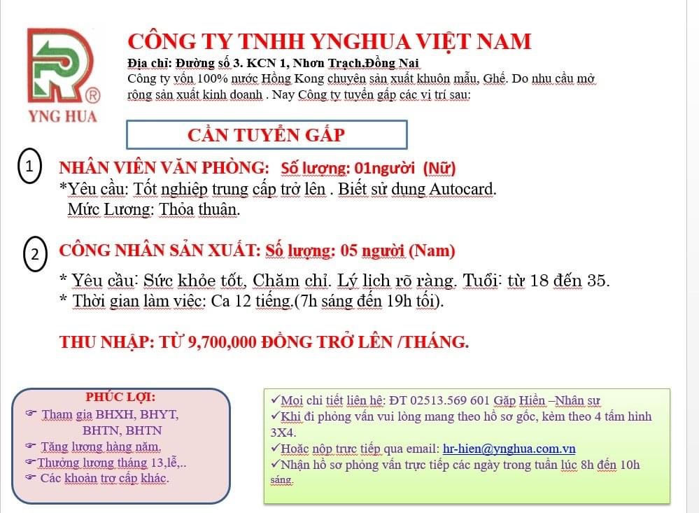 công ty TNHH ynghua việt nam.
công ty có 100% vốn hồng kong.
chuyên sản xuất khuôn mẫu. image