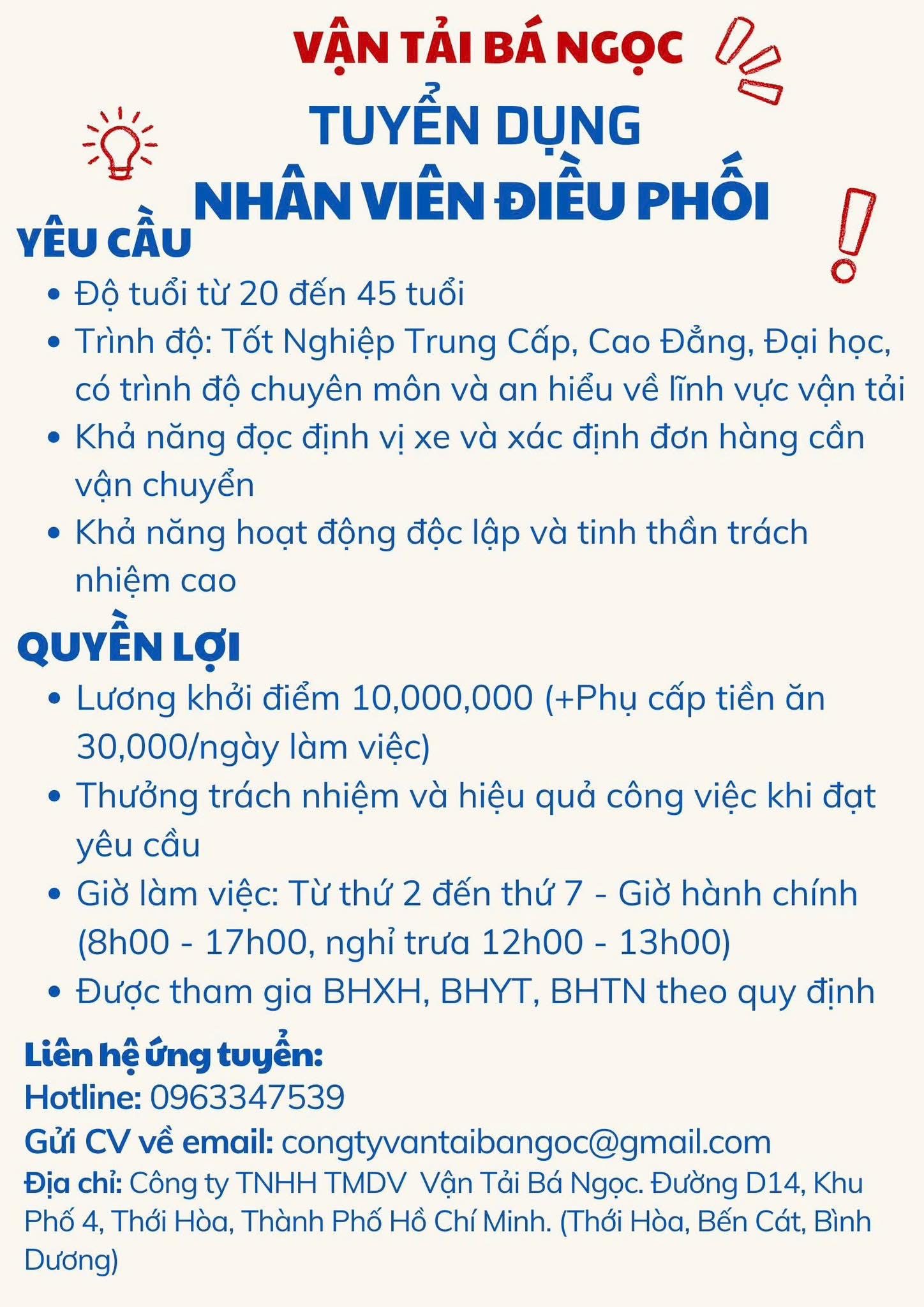 công ty TNHH TMDV vận tải bá ngọc
công ty chuyên hoạt động trong lĩnh vực vận tải image