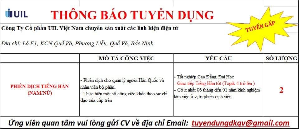 công ty cổ phần uil việt nam
công ty có vốn đầu tư từ hàn quốc
chuyên sản xuất linh kiện điện tử image