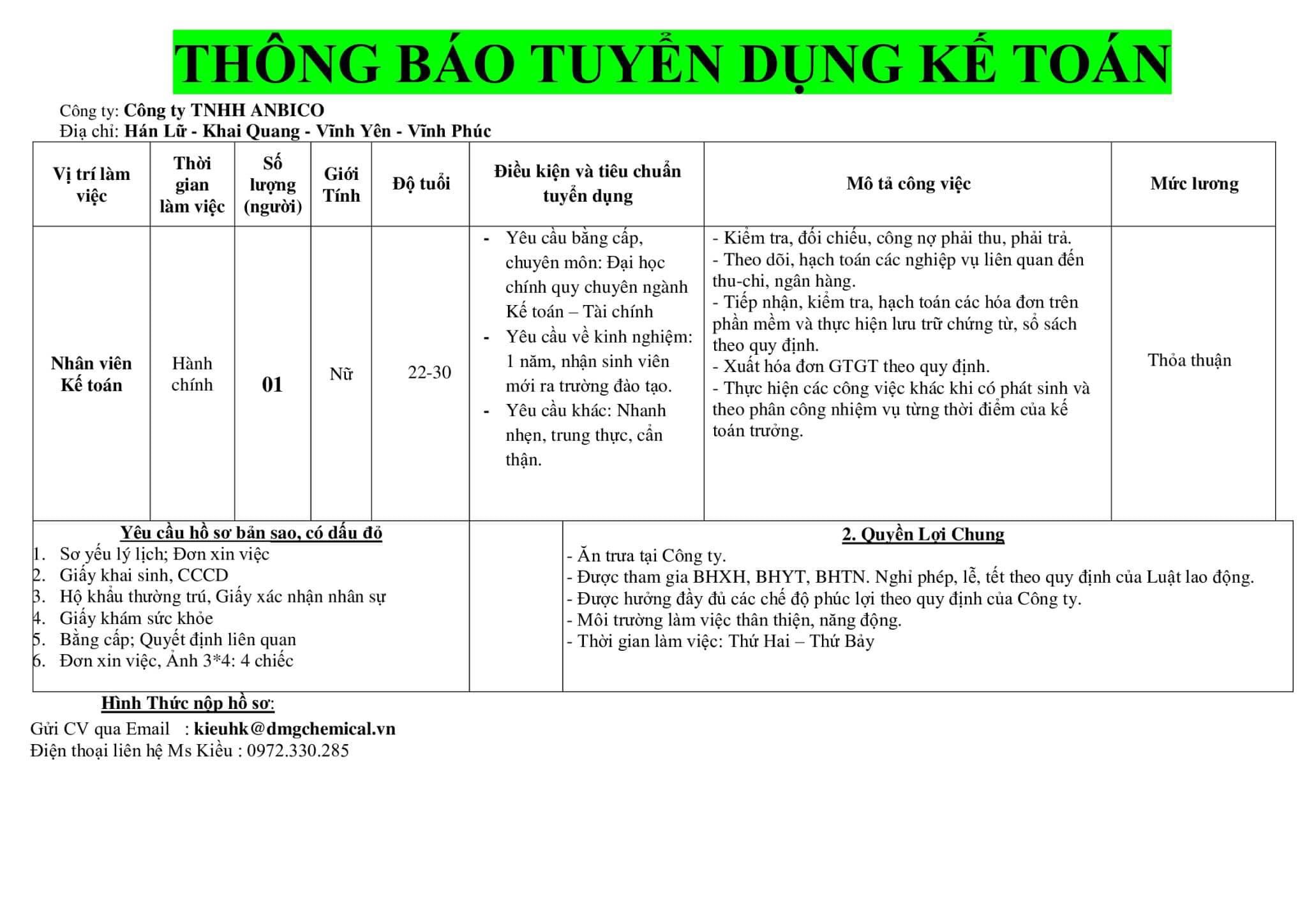 công ty TNHH anbico hình ảnh tuyển dụng