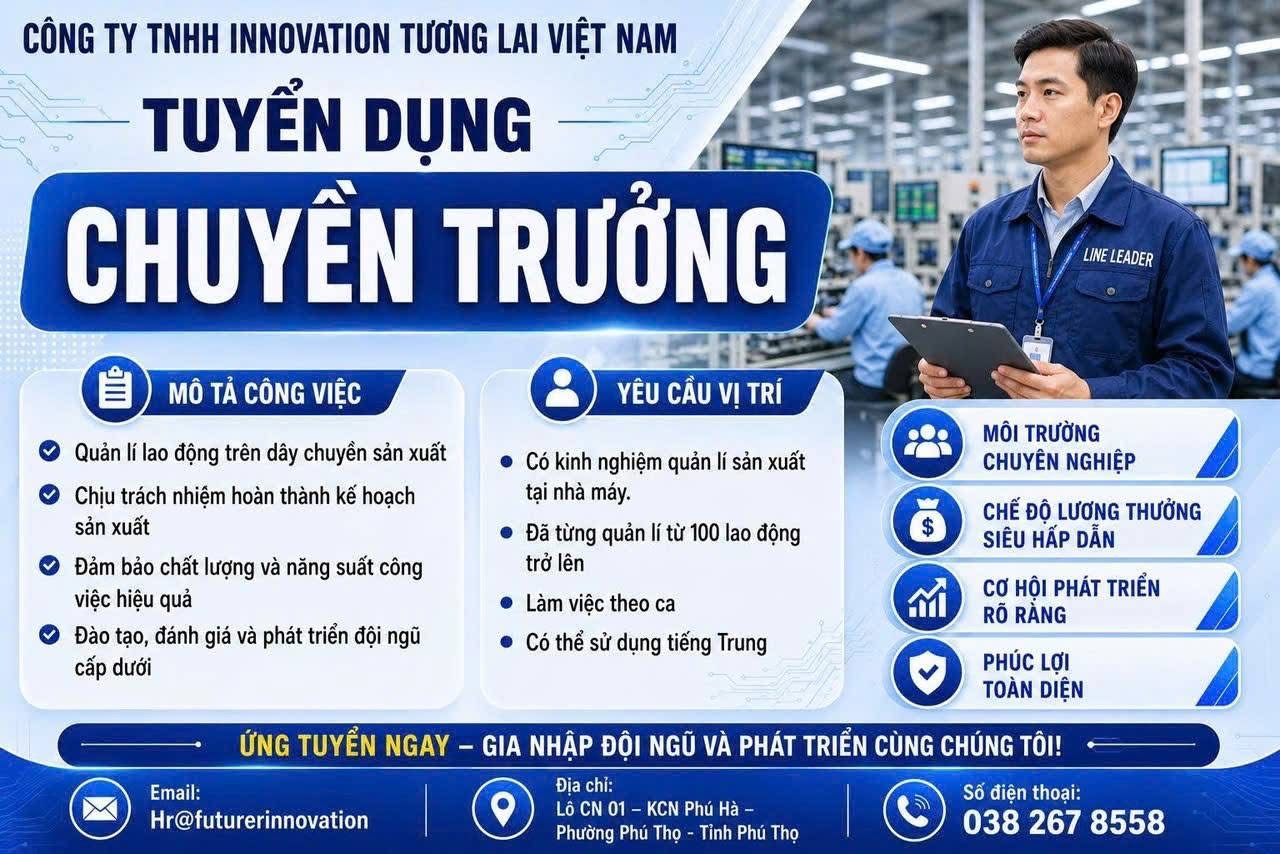 công ty TNHH innovation tương lai việt nam
công ty có 100% vốn hồng kong
chuyên sản xuất tai nghe không dây image