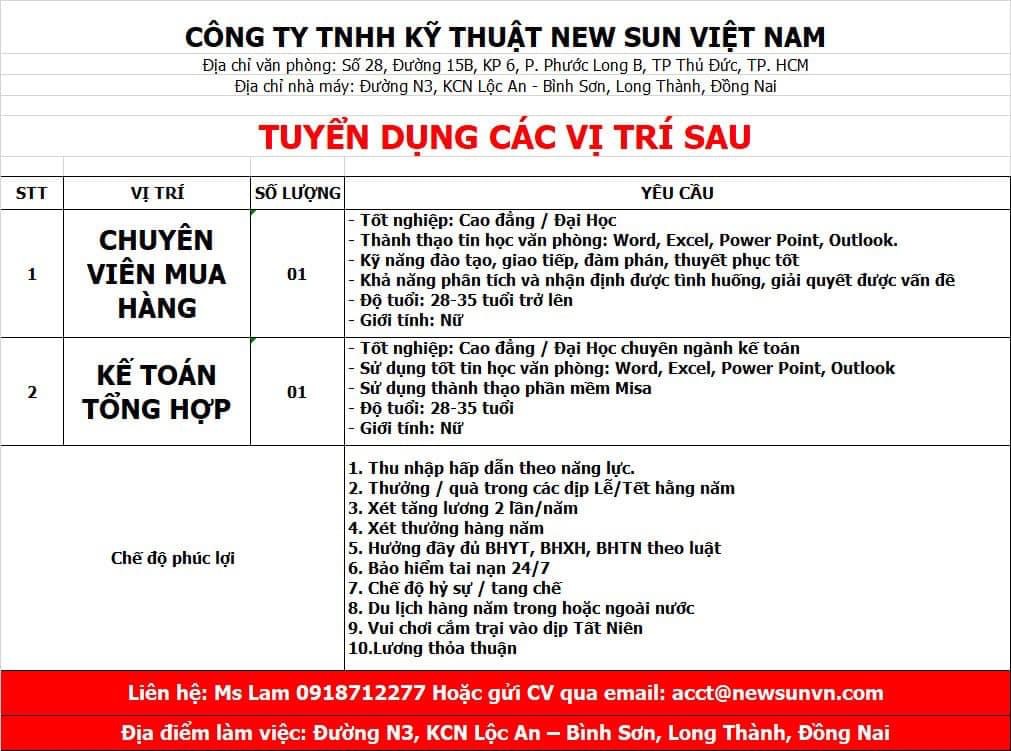 công ty TNHH kỹ thuật new sun việt nam hình ảnh tuyển dụng