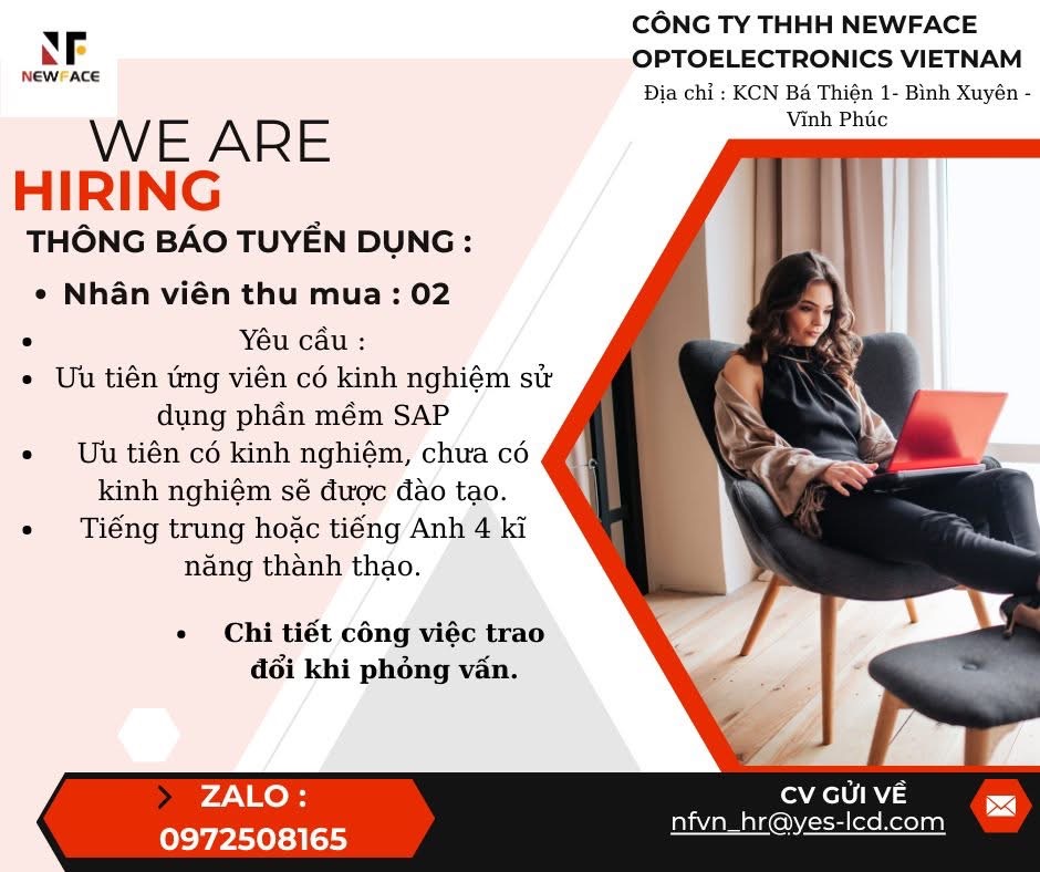 công ty TNHH newface optoelectronics việt nam
công ty có 100% vốn nước ngoài.
Chuyên sản xuất linh kiện điện tử image